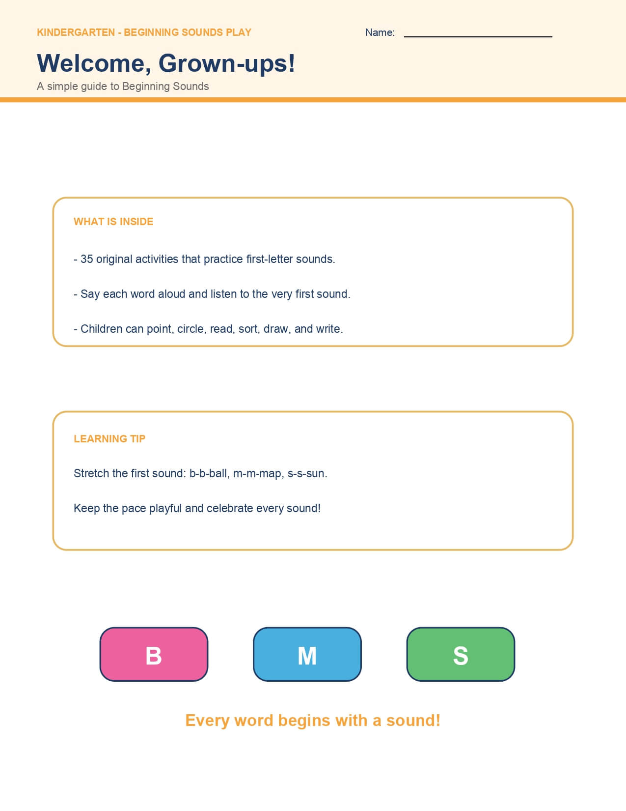 Beginning Sounds Play – worksheet preview page 1