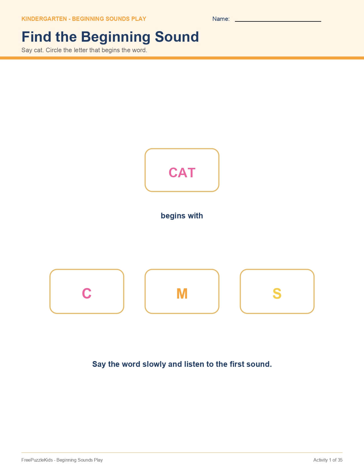 Beginning Sounds Play – worksheet preview page 2
