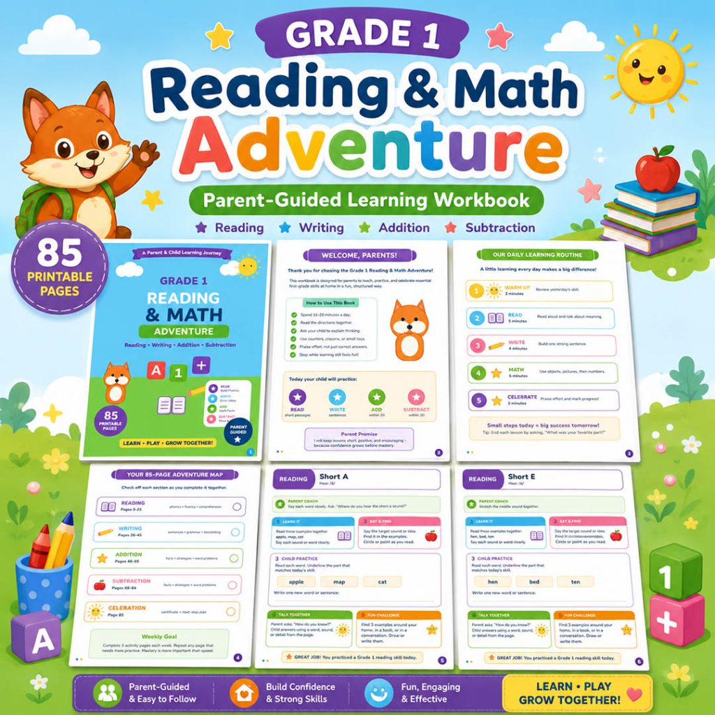 Reading and math worksheet activities for children