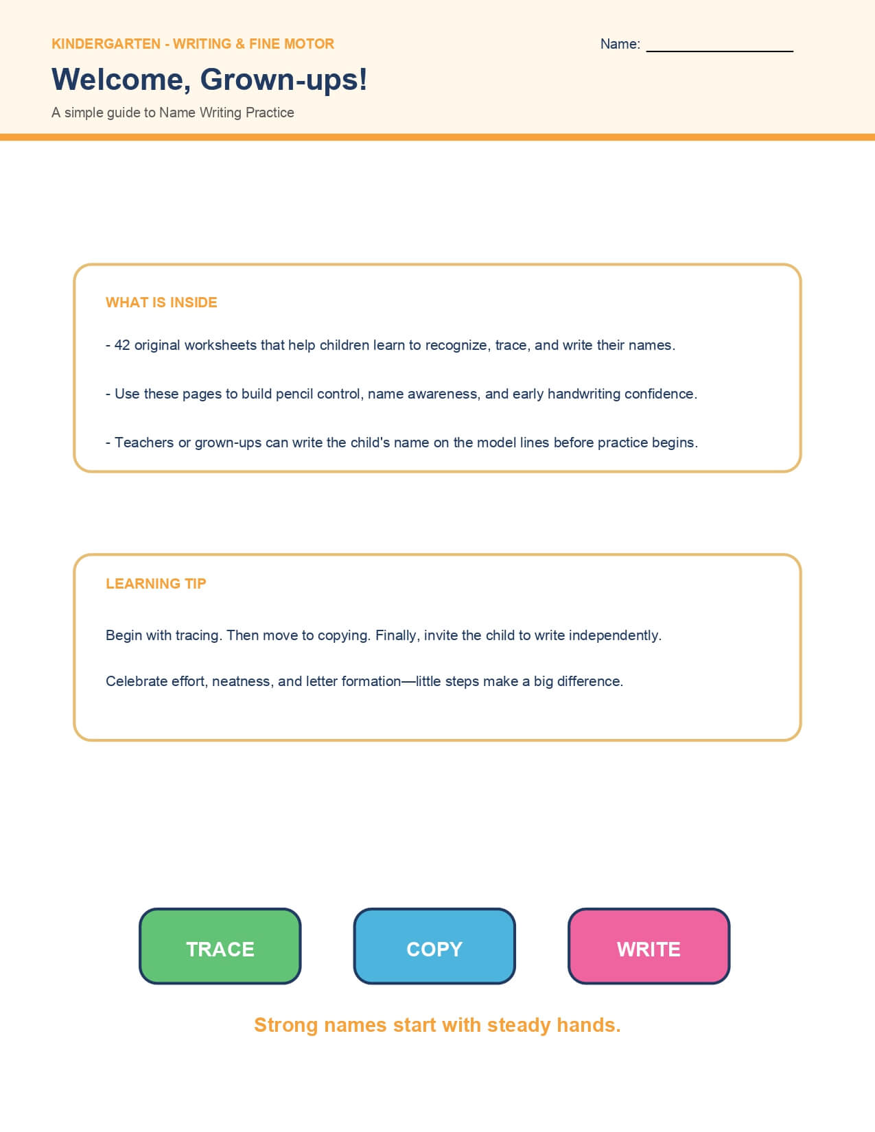 Name Writing Practice – worksheet preview page 1