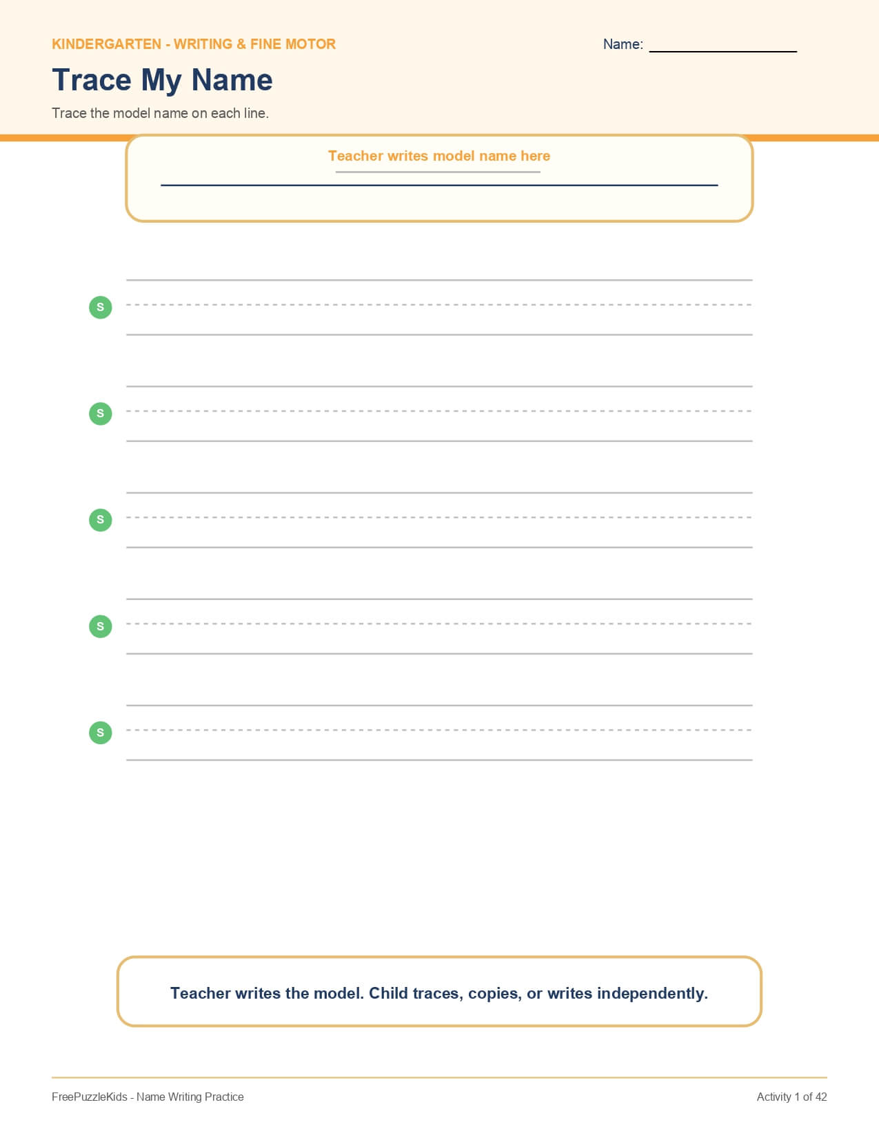 Name Writing Practice – worksheet preview page 2