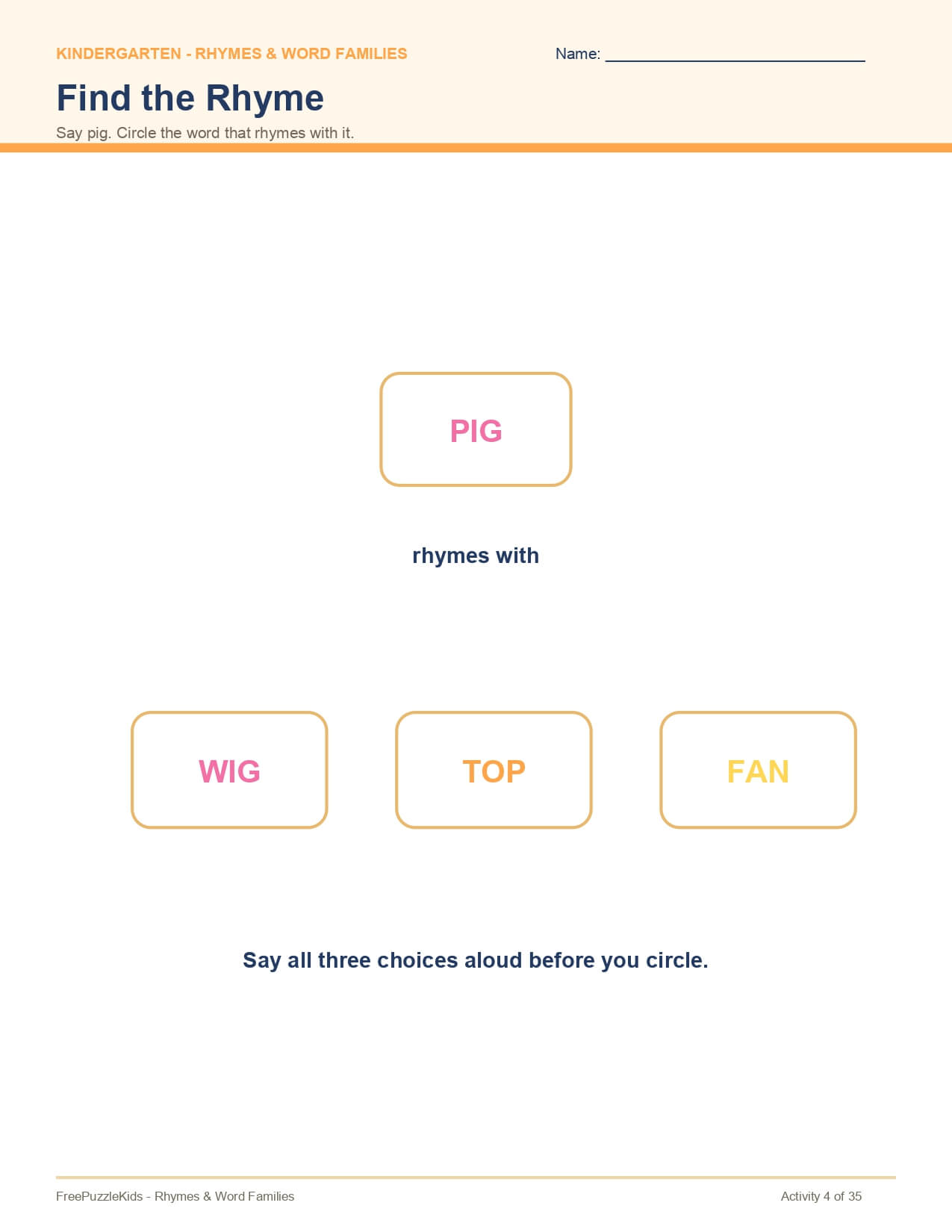 Rhymes & Word Families – worksheet preview page 5