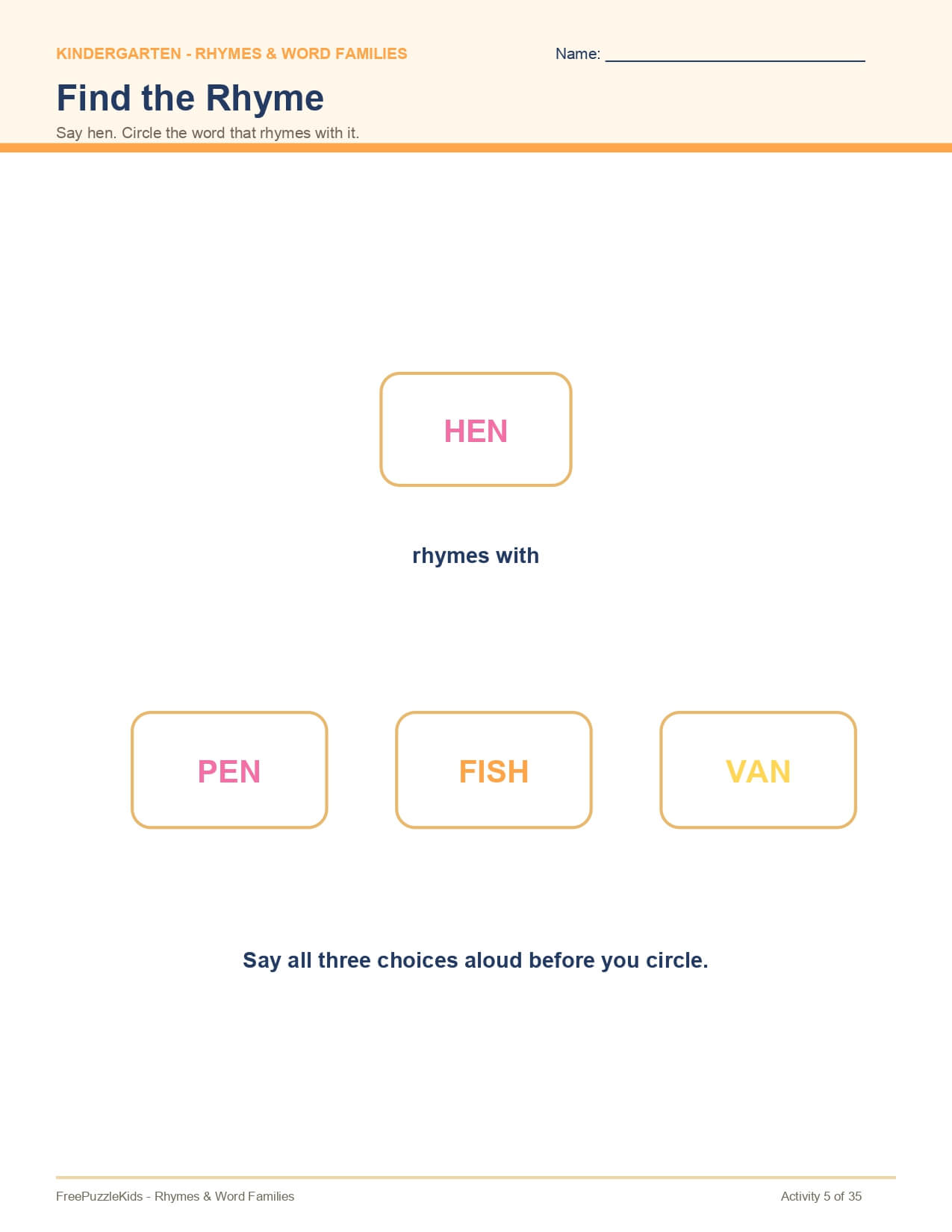 Rhymes & Word Families – worksheet preview page 6